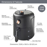 2.3L Air Fryer 1000W with Non-Stick Basket & 60 Minute Timer - Quest