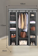 AROME PUR Fabric Canvas Wardrobe Organizers Clothes Rail Shelves Storage Closet Triple (Grey)