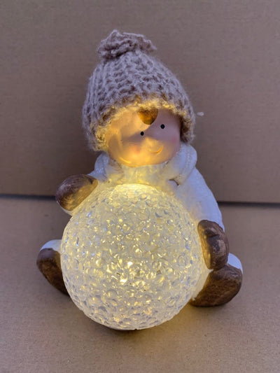 Ceramic Boy with Light Up Snowball & Woolly Hat