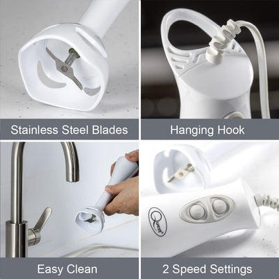Quest 35090 Handheld Stick Blender / 2 Speed Settings / Detachable Easy Clean Stick / Ergonomic Grip / Hanging Loop for Storage / 200W / For Sauces, Smoothies, Soups & More