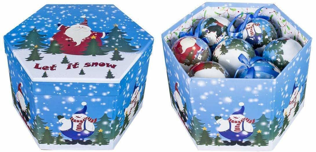 Set of 14 fun Christmas scene decoupage baubles
