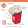 Global Gizmos 50900 Fat Free Hot Air Popcorn Maker | No Oil | 4 Bags Included | Healthy Home-Made Treats | Movie Nights/Sleepovers/Kids Parties | 1200 W |, Plastic, Red