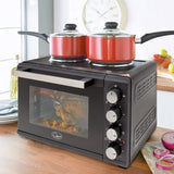 Quest 26L black countertop mini oven with twin hob and rotisserie