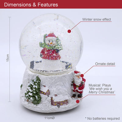 The Christmas Workshop 84410 Musical Snow Globe/Snowman Festive Decoration/Wind Up & Play / 11cm x 10cm x 15cm
