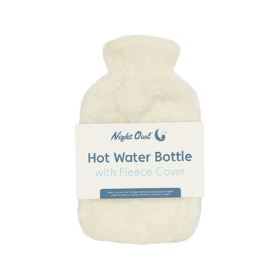 Night Owl 64109 Hot Water Bottle with Cream Faux Fur Cover / 32.5cm / 2 Litre Capacity / Provides Warmth and Pain Relief