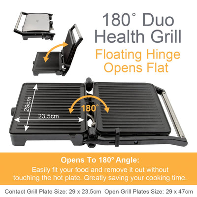 Quest 34359 2-in-1 Health Grill & Panini Press/Non-Stick Healthy Grilling/Adjustable Temperature Dial / 180° Floating Hinge/Overheat Protection / 2000W