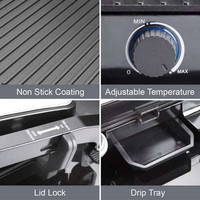 Quest 34359 2-in-1 Health Grill & Panini Press/Non-Stick Healthy Grilling/Adjustable Temperature Dial / 180° Floating Hinge/Overheat Protection / 2000W