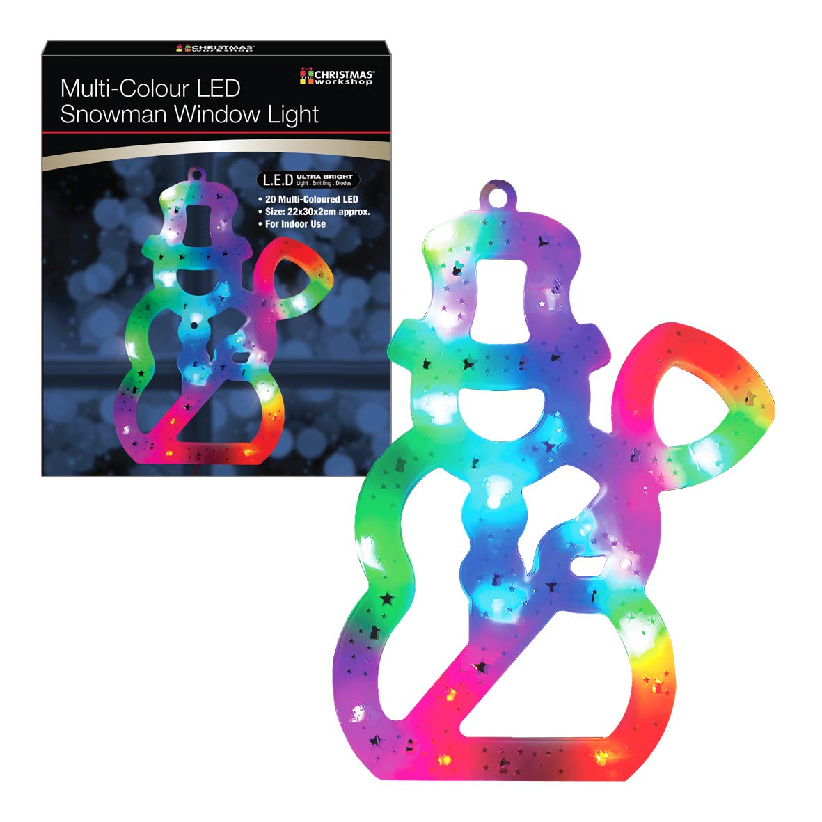 30cm 20 LED multi-coloured snowman Christmas window light with timer
