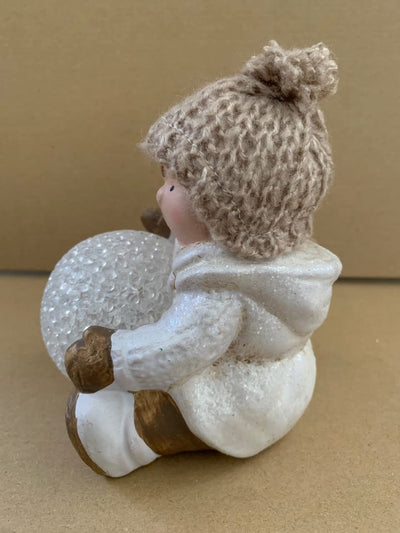 Ceramic Boy with Light Up Snowball & Woolly Hat