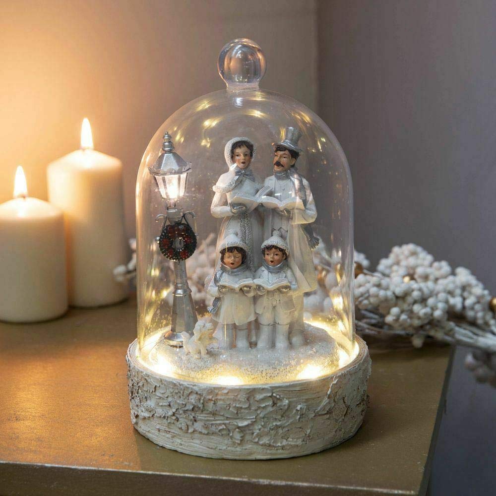LED Christmas carolling family cloche ornament