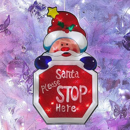45cm Santa Stop Here window silhouette with white LEDs
