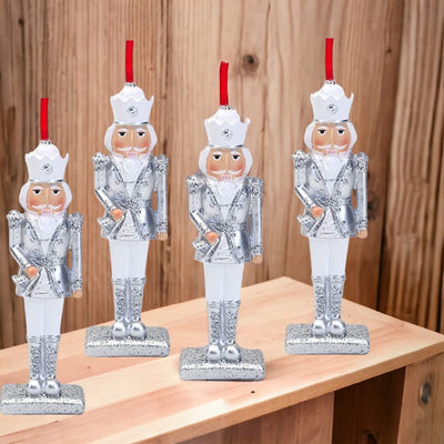 4 x 13cm Hanging Silver Nutcracker - Tree Decorations - XM8917