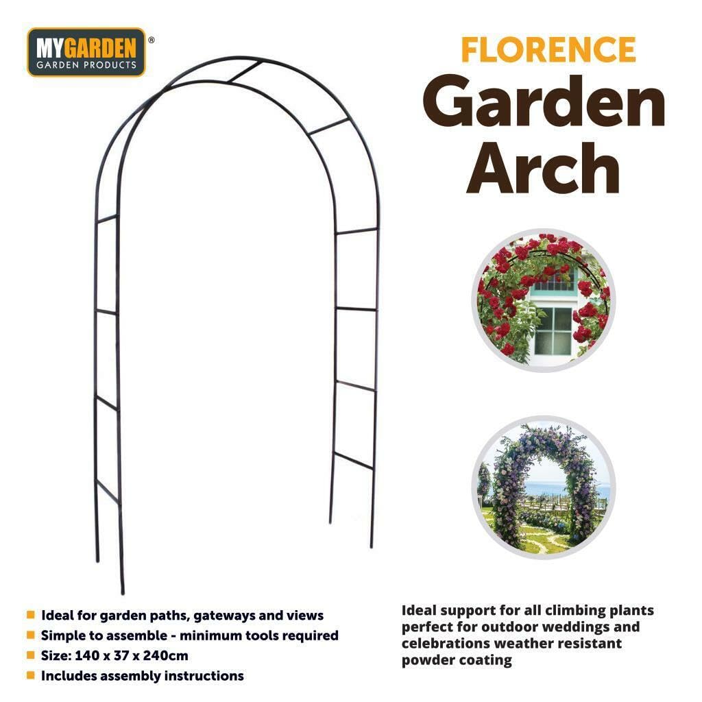 MyGarden Florence black steel garden arch for climbing plants