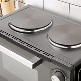 Quest 26L black countertop mini oven with twin hob and rotisserie