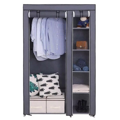 Generic Fabric Canvas Wardrobe Organizer Clothes Rail Shelves Storage Closet Double Tall (Grey), 59-60-61-62A