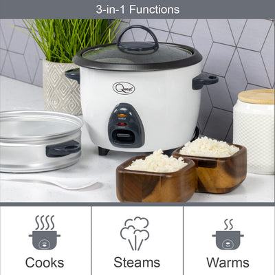 Quest 400W Rice Cooker & Steamer with Keep Warm Function, 1L/Non-Stick Inner Pot/Cooks Rice & Makes Healthy Steamed Vegetables/Includes Spatula & Measuring Cup