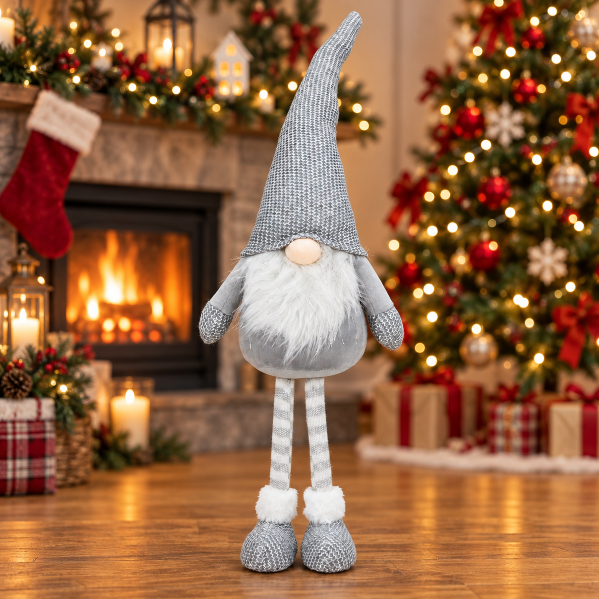 63cm grey standing Christmas gonk gnome angled view