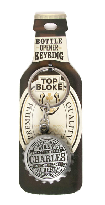 Top Bloke Bottle Top Design Key Ring Bottle Opener - Personalised to The Name of"Charles"