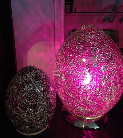 Mosaic Egg Lamp, Glass, Pink Rose, Medium