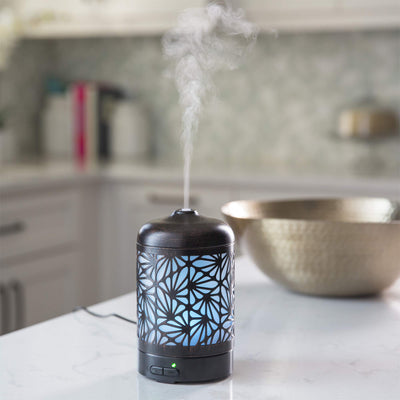 Airome Bronze Palmette Medium Cut-Metal Essential Oil Diffuser|100 mL Humidifying Ultrasonic Aromatherapy Diffuser 8 Colorful LED Lights, Intermittent & Continual Mist, Auto Shut-Off, Black