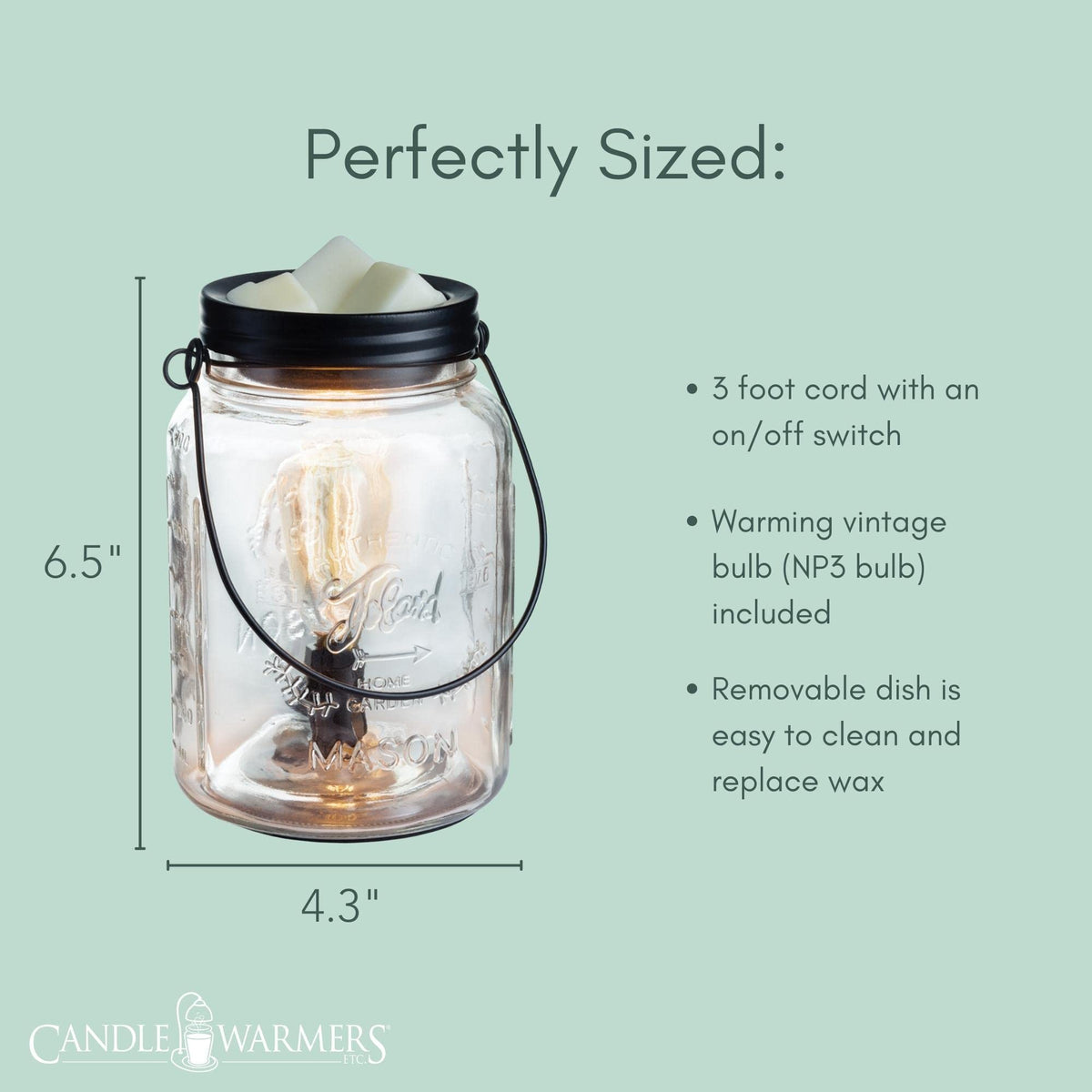 Candle Warmers Etc. clear Mason Jar bulb fragrance warmer
