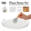 Fusion Food Pizza Stone Set with Pizza Cutter Wire Rack & Handle Multipurpose Cordierite Grilling Stone Perfect for Oven Grill BBQ 33CM Round Bread Baking Stone Board Perfect Heat Distribution