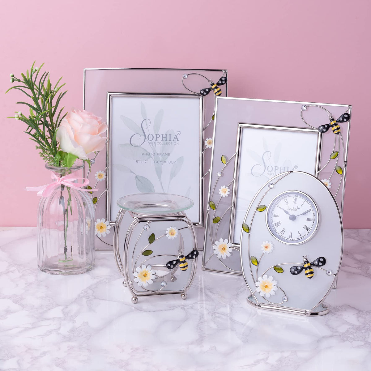 Sophia glass and wire bumblebee mantel clock