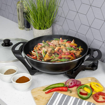 Quest 35870 Electric Non-Stick Wok with Lid Included / 5 Precise Temperature Options/Rapid Heating Technology / 33cm Diameter/Detachable Power Cord for Serving / 1500W