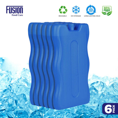 Reusable Freezer Cooler Ice Blocks - Cool Box Leakproof Keeps Food Drink Fresh Cooler Bag - Outdoor Beach Picnic Camping Travel Work Lunch School Blue Chiller - 6 Pack 16x9x2 cm - Fusion Food Care