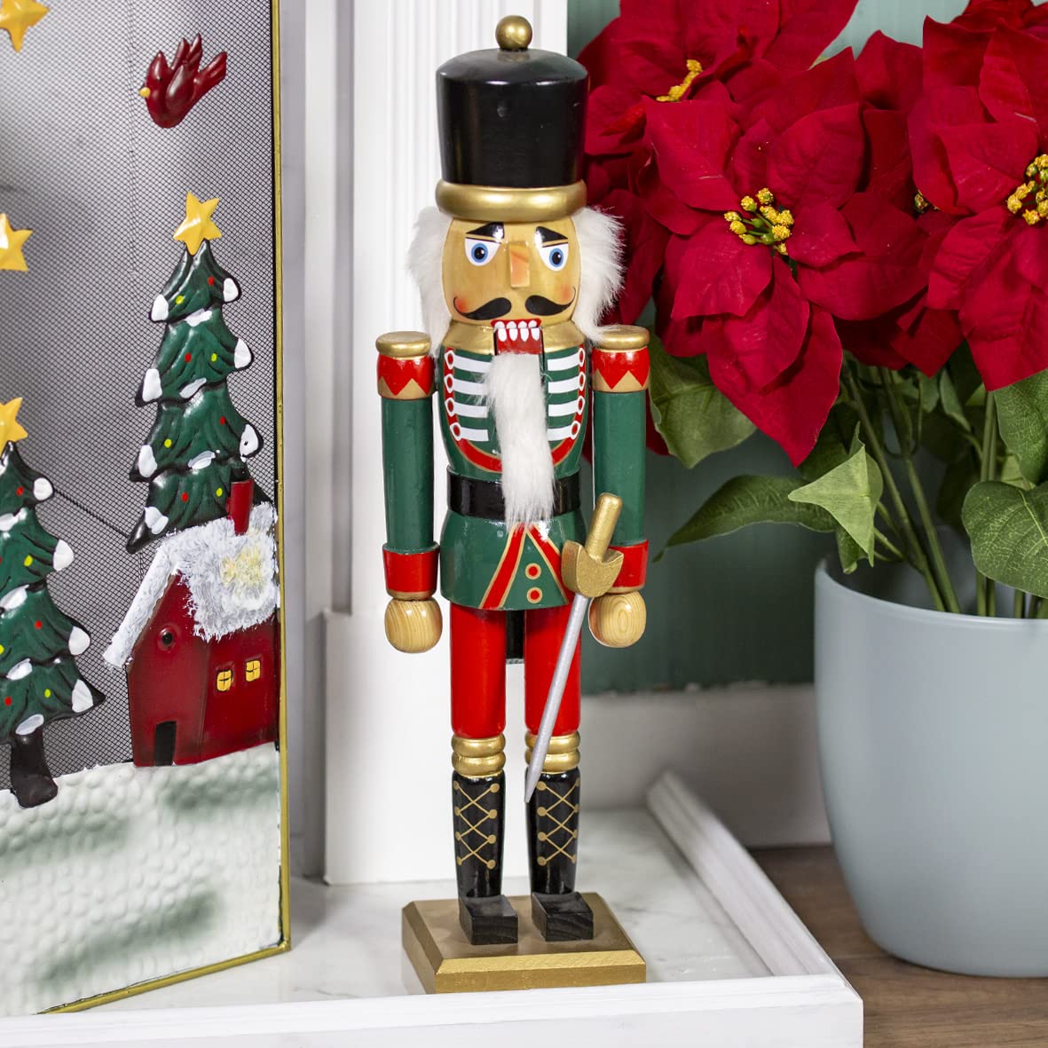 50cm red green and white wooden nutcracker soldier Christmas decoration