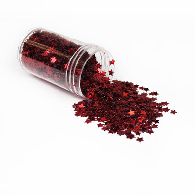 Christmas Star Confetti Glitter Pots, 12 Packs of Assorted Colours Red Silver Gold Multi Coloured