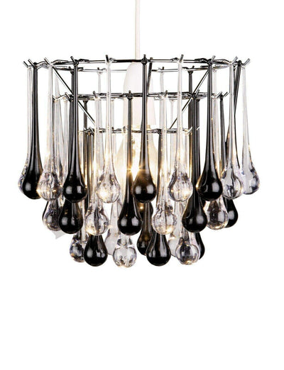 Metal Pendant Snowdrop Shade Light Acrylic Chrome Black Burgundy Easy Fit (Black)