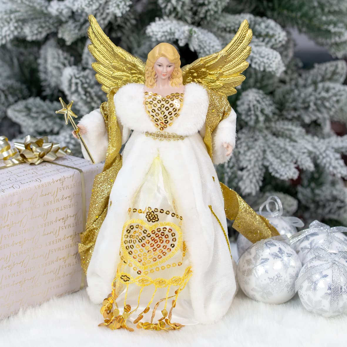 30cm gold and cream angel Christmas tree topper