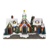 LED Christmas village street scene with houses and church