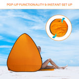 Orange pop-up beach shelter with mesh window