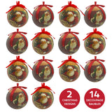 Set of 14 red and green Santa Christmas baubles