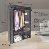Generic Canvas Wardrobe Organizer Clothes Rail Shelves Storage Closet Double Short (Grey), 55-56-57-58A