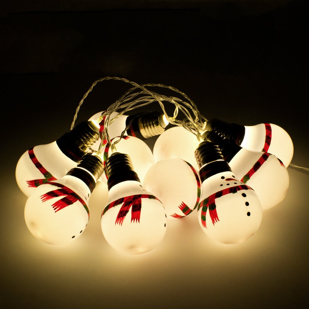 10 warm white LED snowman bulb string lights