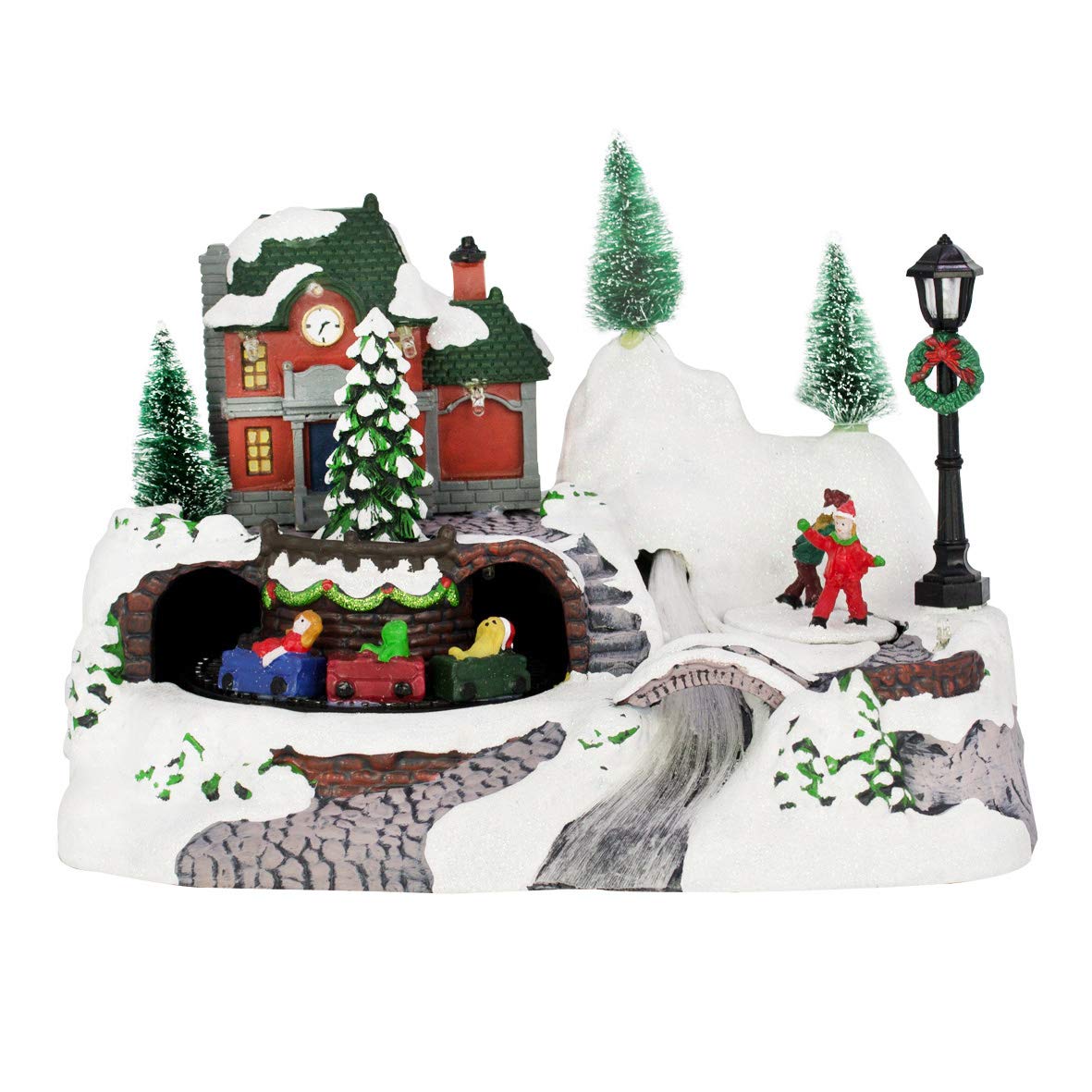 Animated LED Christmas village with train and ice skaters