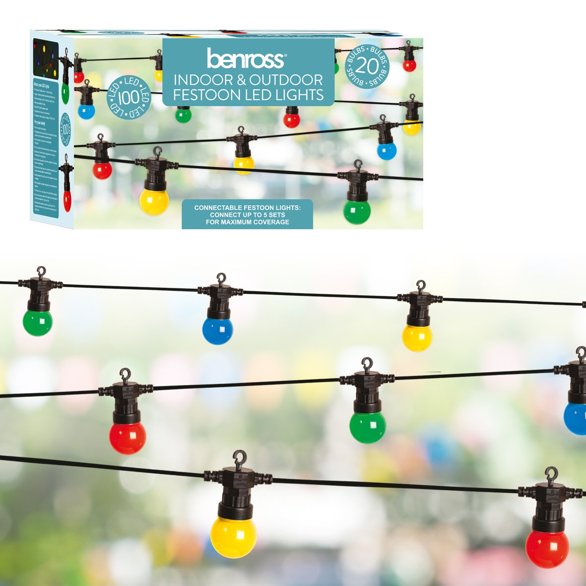 20 multi-coloured retro LED festoon string lights