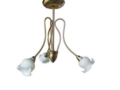 3 Light Chandelier Antique Finish with Flower Bud White Glasses