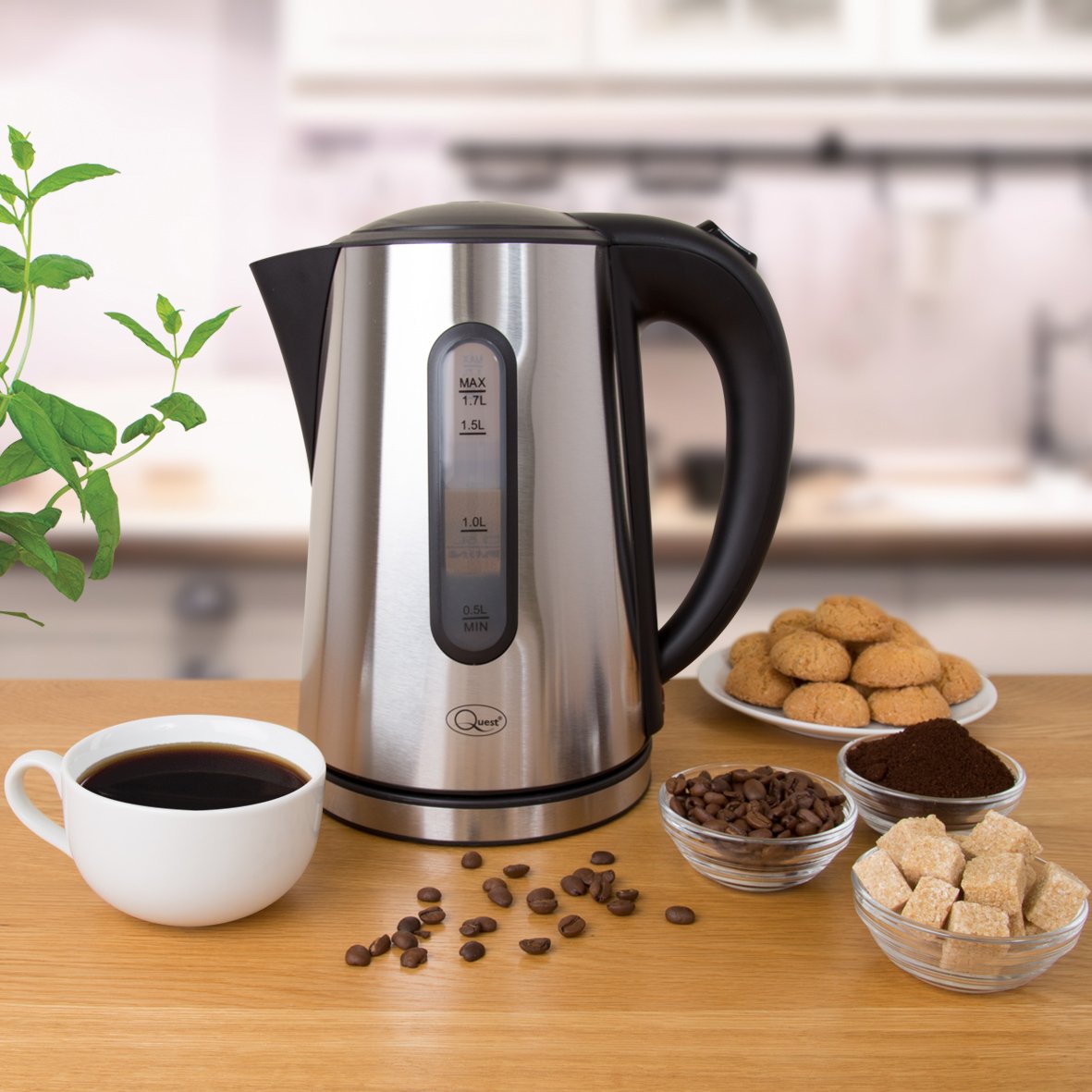 Quest stainless steel 1.7L cordless kettle