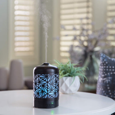 Airome Bronze Palmette Medium Cut-Metal Essential Oil Diffuser|100 mL Humidifying Ultrasonic Aromatherapy Diffuser 8 Colorful LED Lights, Intermittent & Continual Mist, Auto Shut-Off, Black