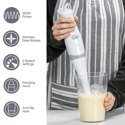Quest 35090 Handheld Stick Blender / 2 Speed Settings / Detachable Easy Clean Stick / Ergonomic Grip / Hanging Loop for Storage / 200W / For Sauces, Smoothies, Soups & More