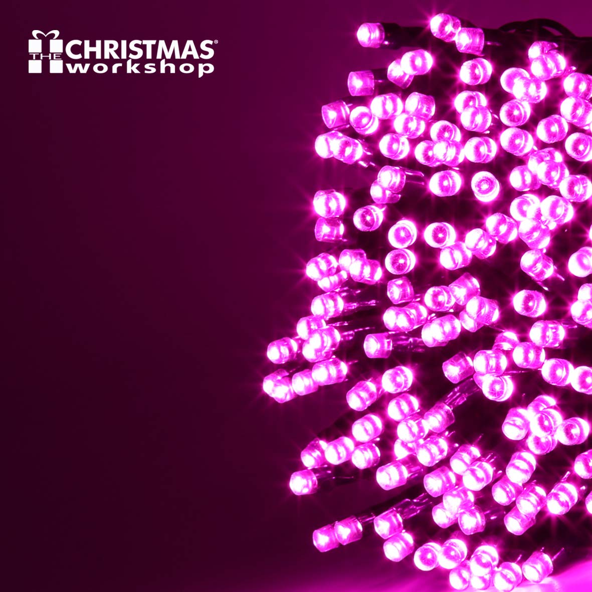 300 pink LED chaser Christmas lights – 20.9m