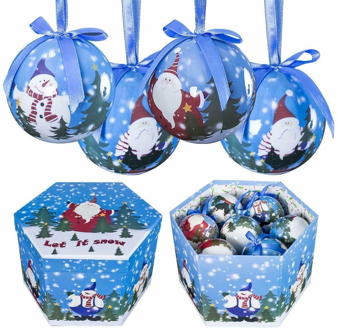 Set of 14 fun Christmas scene decoupage baubles