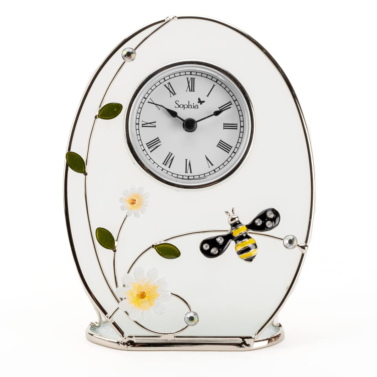 Sophia glass and wire bumblebee mantel clock