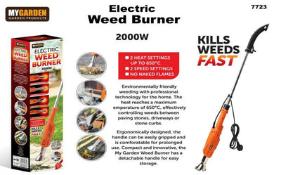 My Garden Electric Weed Burner 2000W Thermal Wand Hot Air Torch with 4 Nozzles Garden Outdoor Weed Burner Moss Killer Kill Weeds from Roots 2 Heat Settings Up to 650°C 2.4 Meter Cable with UK Plug