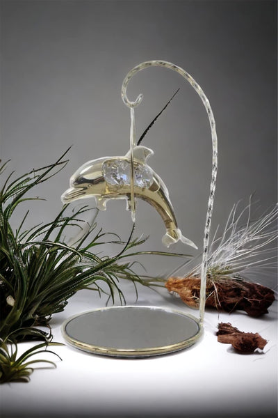24k Gold Plated Dolphin on a Mirrored Stand with Swarovski Crystals