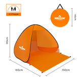 Milestone orange beach shelter folded for transport